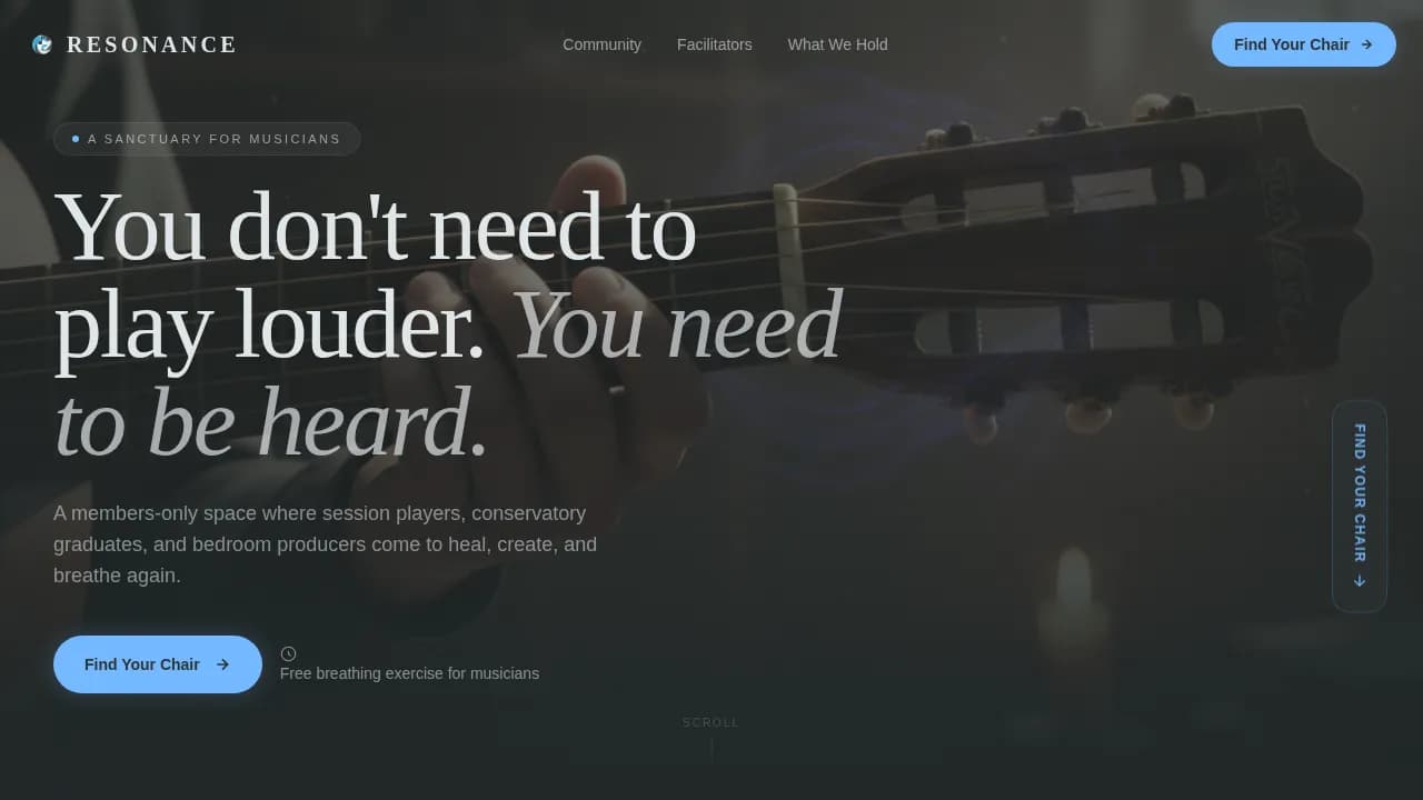 Resonance - Healing Musicians Community Landing Page Template