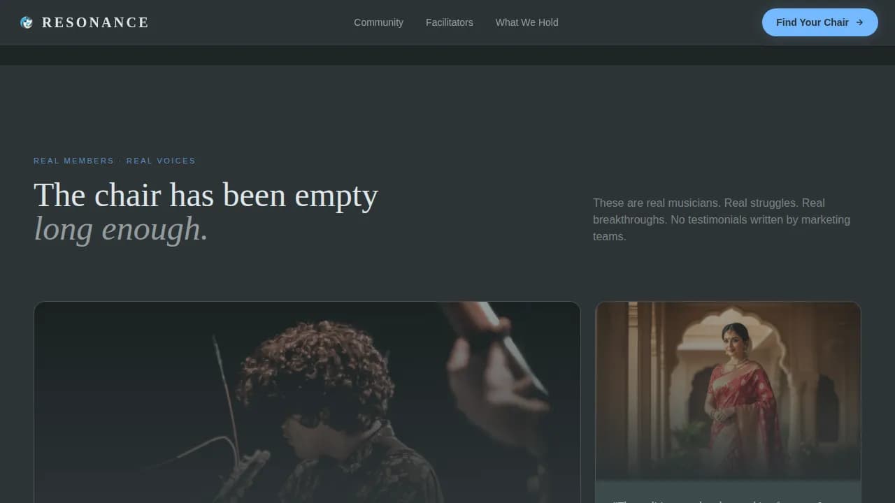 Resonance - Healing Musicians Community Landing Page Template