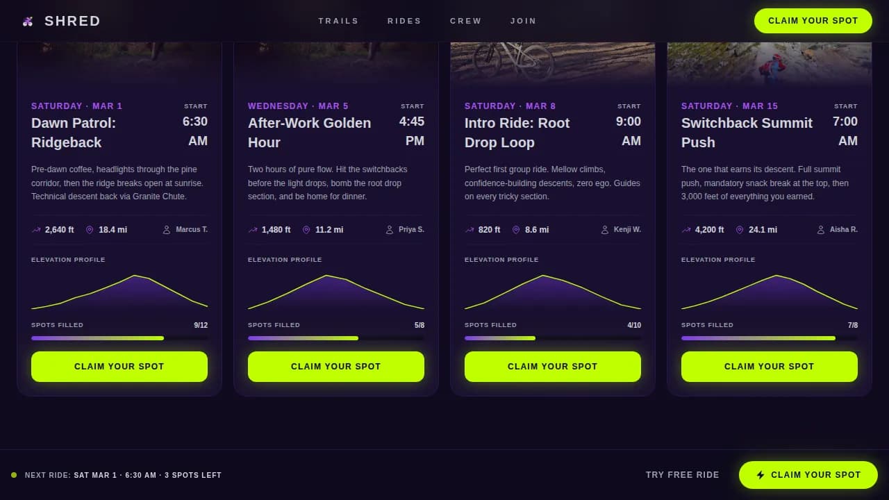 Cycling & Running Club Booking Website Template