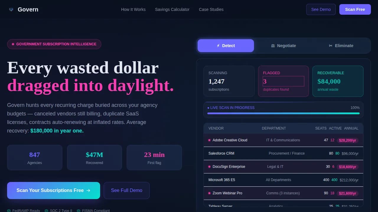 Government Software Cost Calculator Website Template