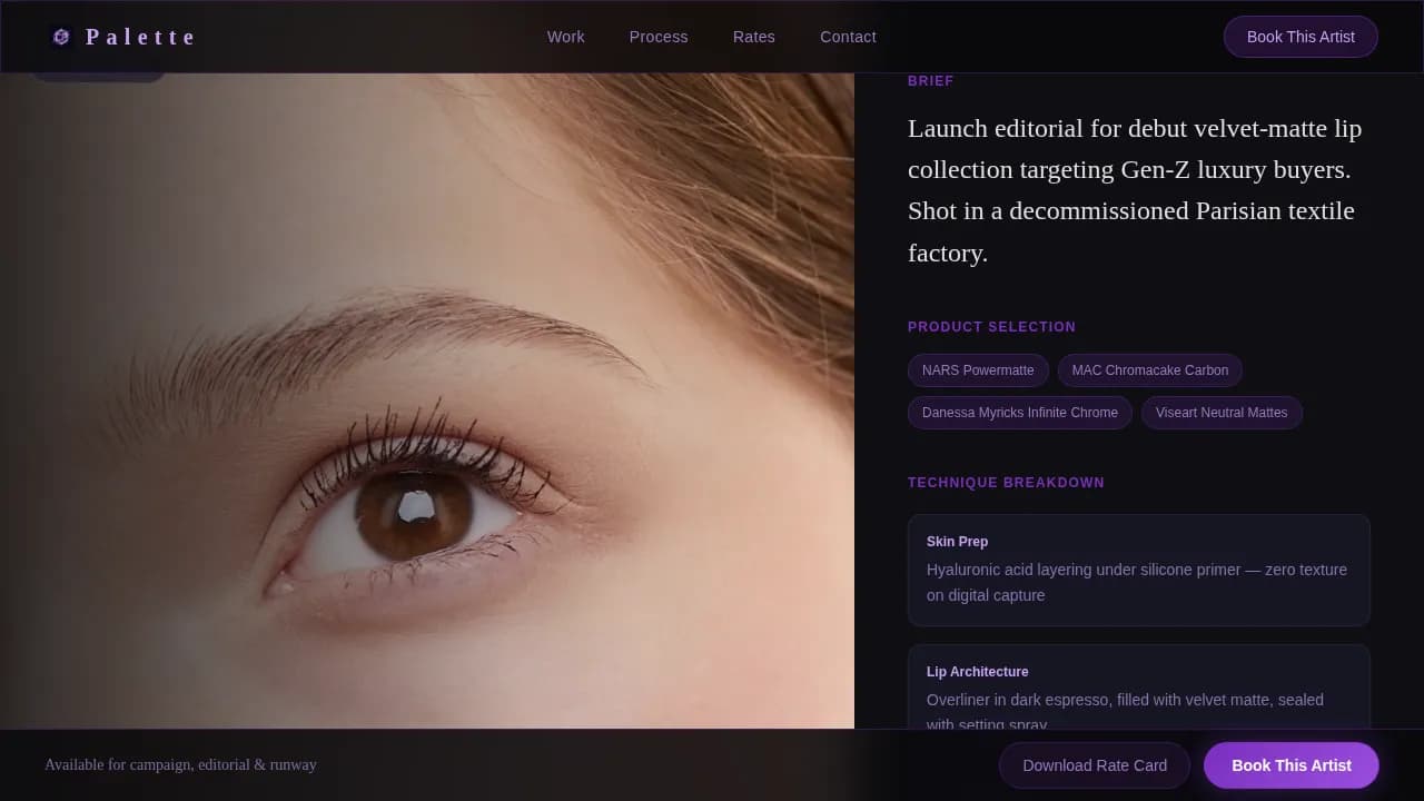 Artistry — Luxury Makeup Portfolio Landing Page Template