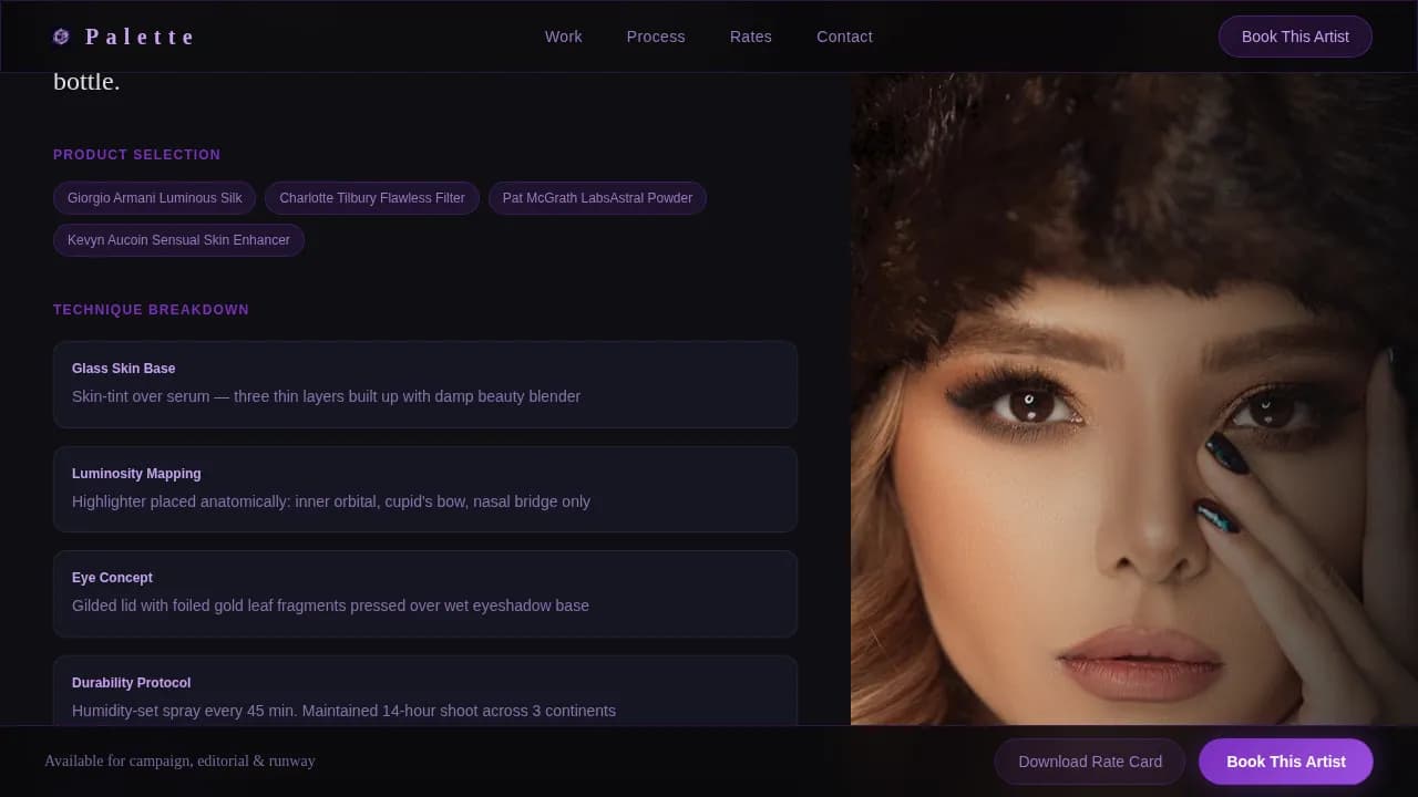 Artistry — Luxury Makeup Portfolio Landing Page Template