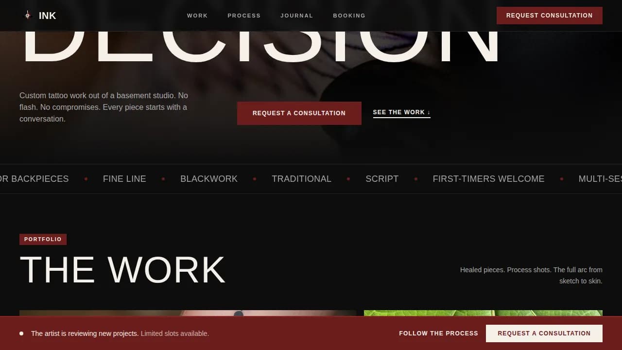 Stigma — Bold Tattoo Portfolio Landing Page Template