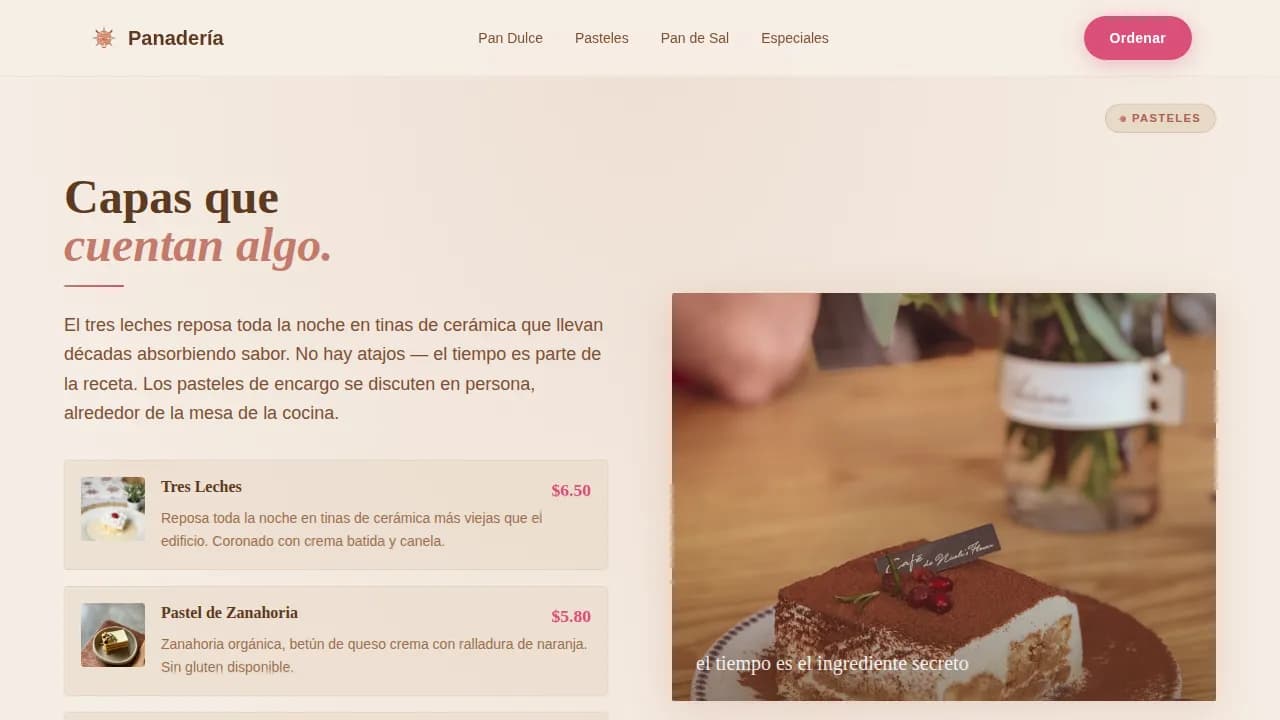 Panadera - Handcrafted Latin Bakery Landing Page Template