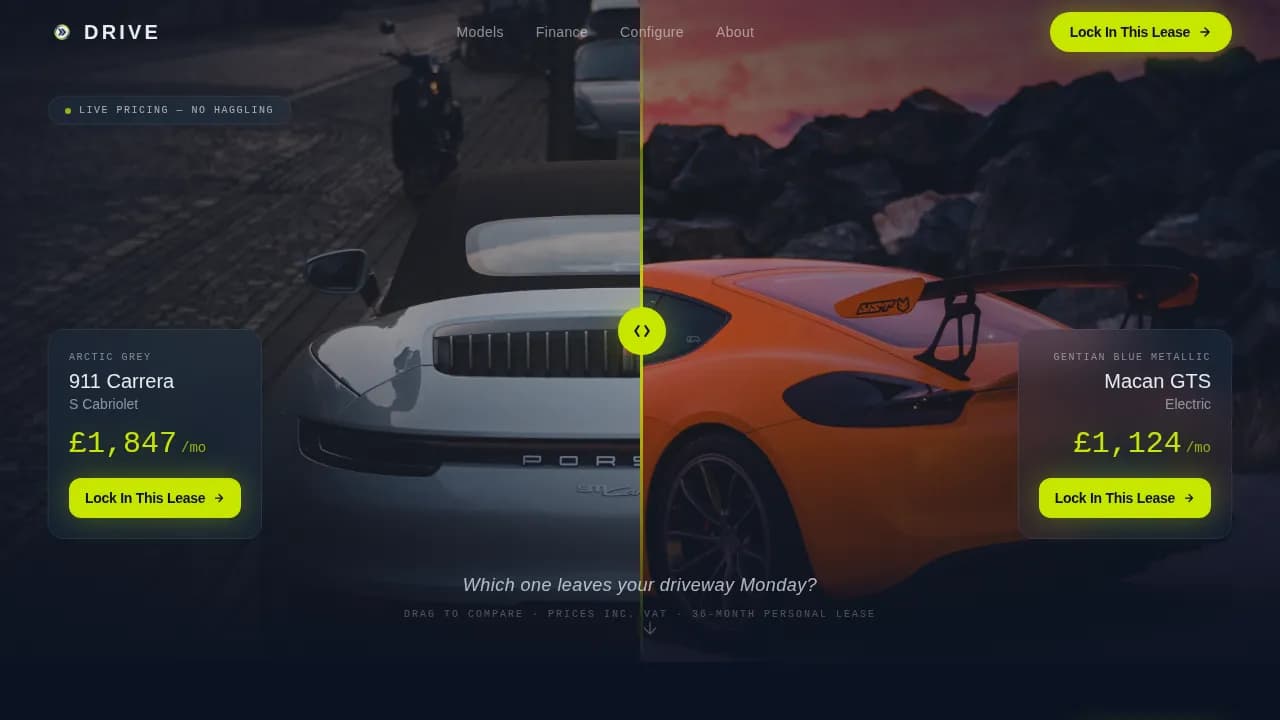Accelerate — Luxury Porsche Booking Landing Page Template