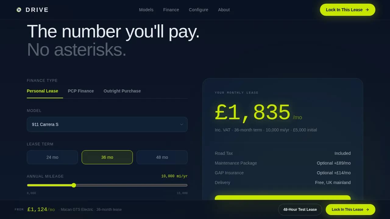 Accelerate — Luxury Porsche Booking Landing Page Template