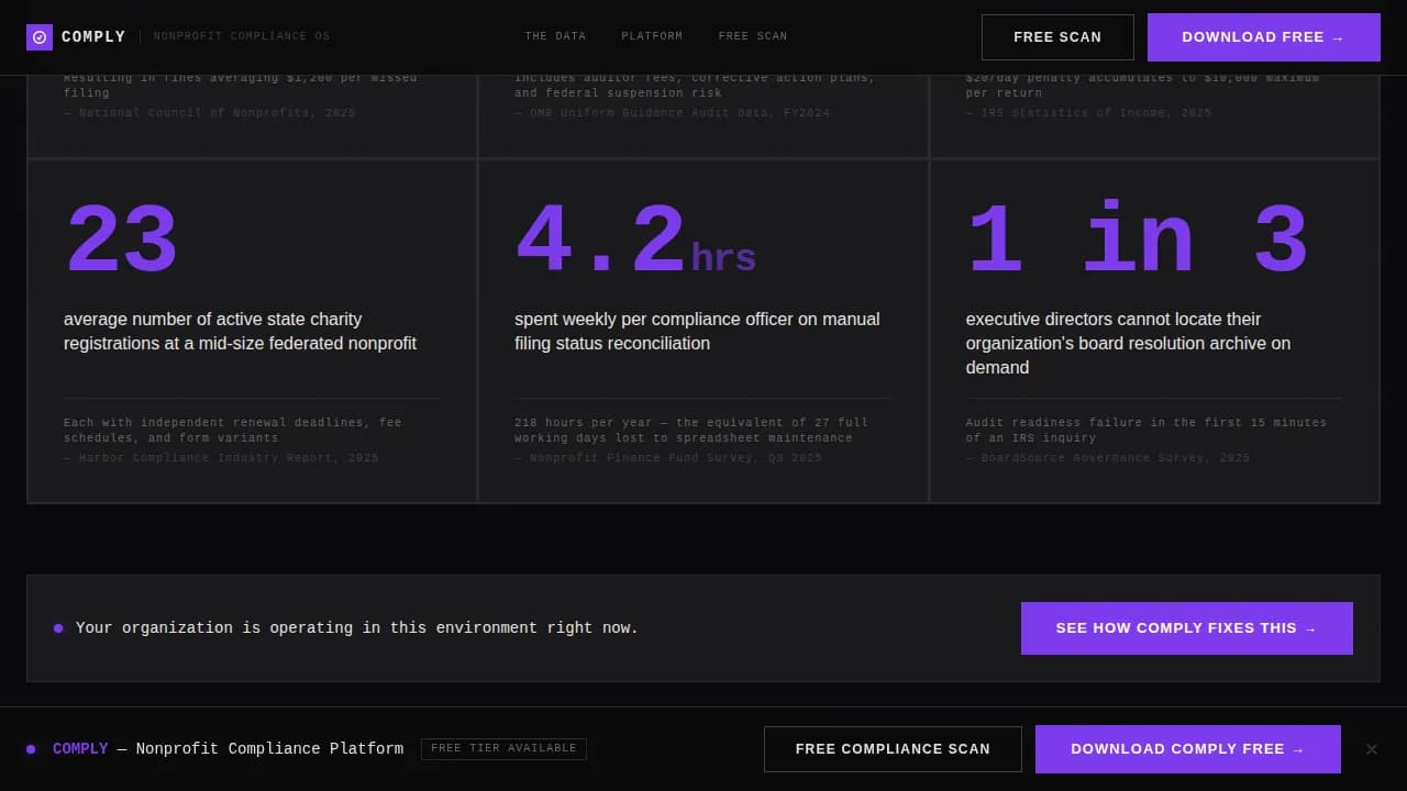 Comply — Bold Nonprofit Governance Landing Page Template