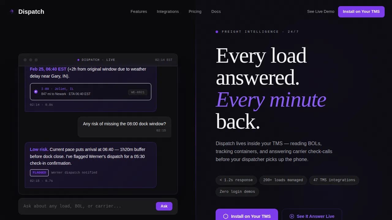 Dispatch — Rapid Logistics Tracking Landing Page Template