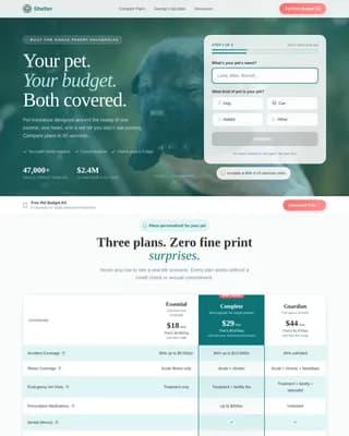 Shelter — Trusted Pet Insurance Landing Page Template