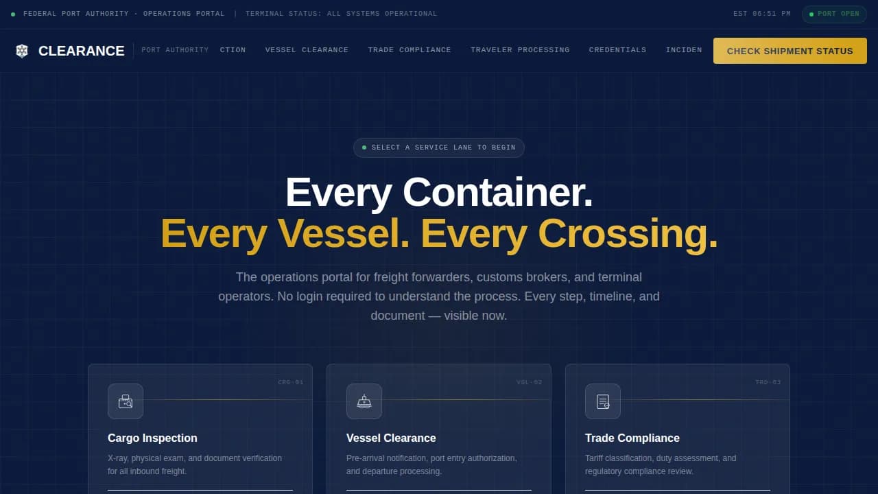 Access — Federal Port Authority Landing Page Template