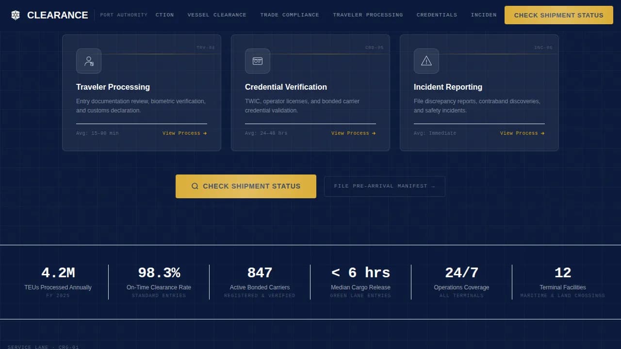 Access — Federal Port Authority Landing Page Template