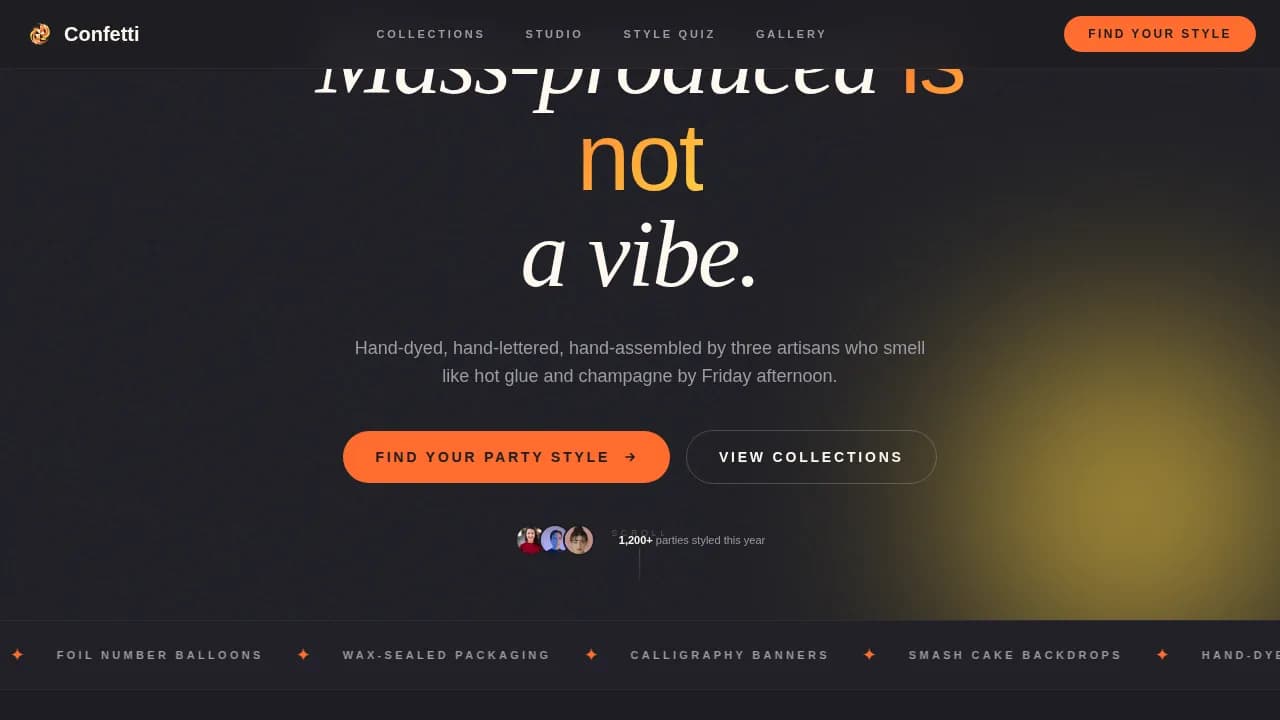 Confetti — Luxe Celebration Supplies Landing Page Template