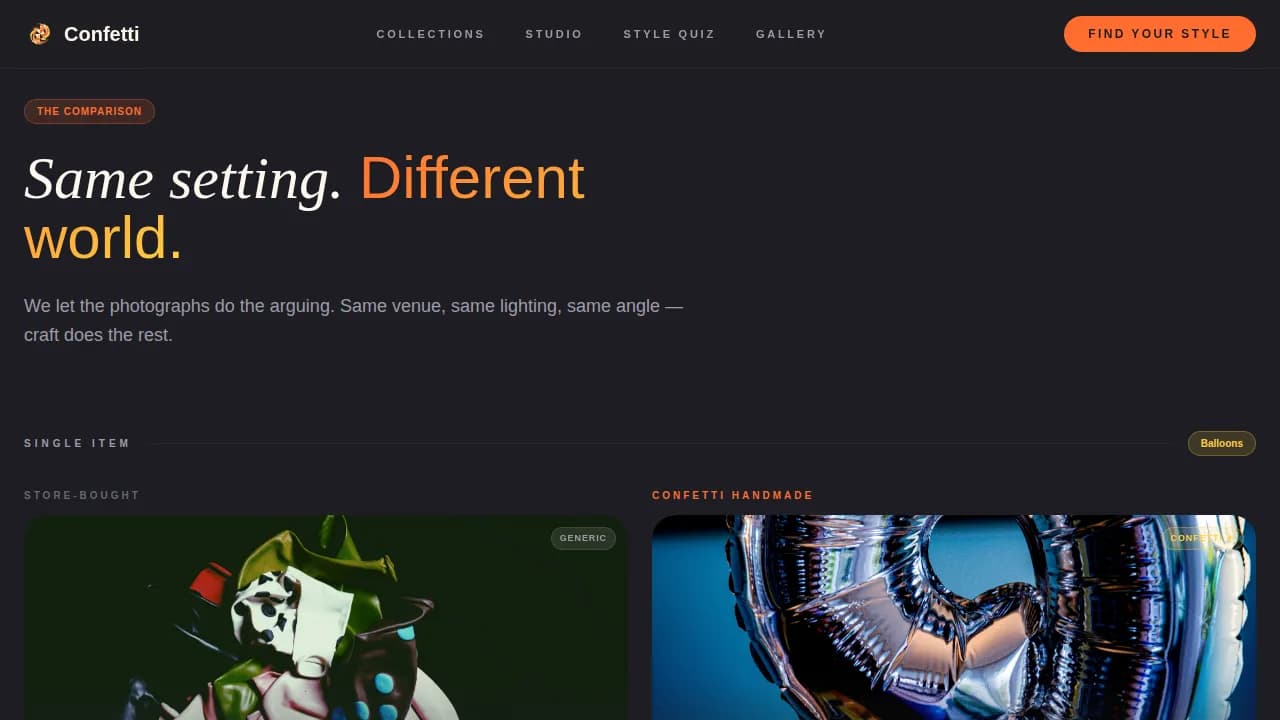 Confetti — Luxe Celebration Supplies Landing Page Template