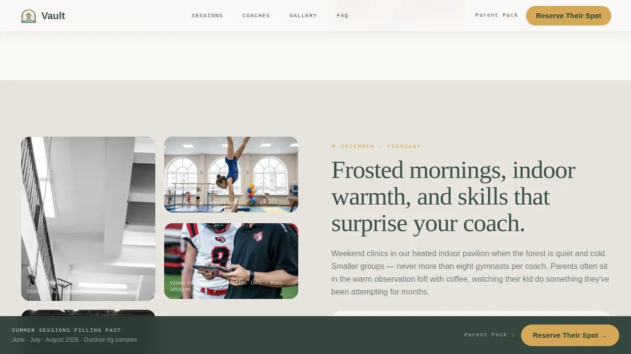 Vault — Adventure Gymnastics Retreat Landing Page Template