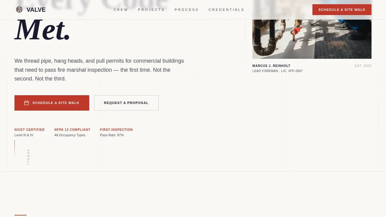 Valve — Executive Fire Suppression Landing Page Template