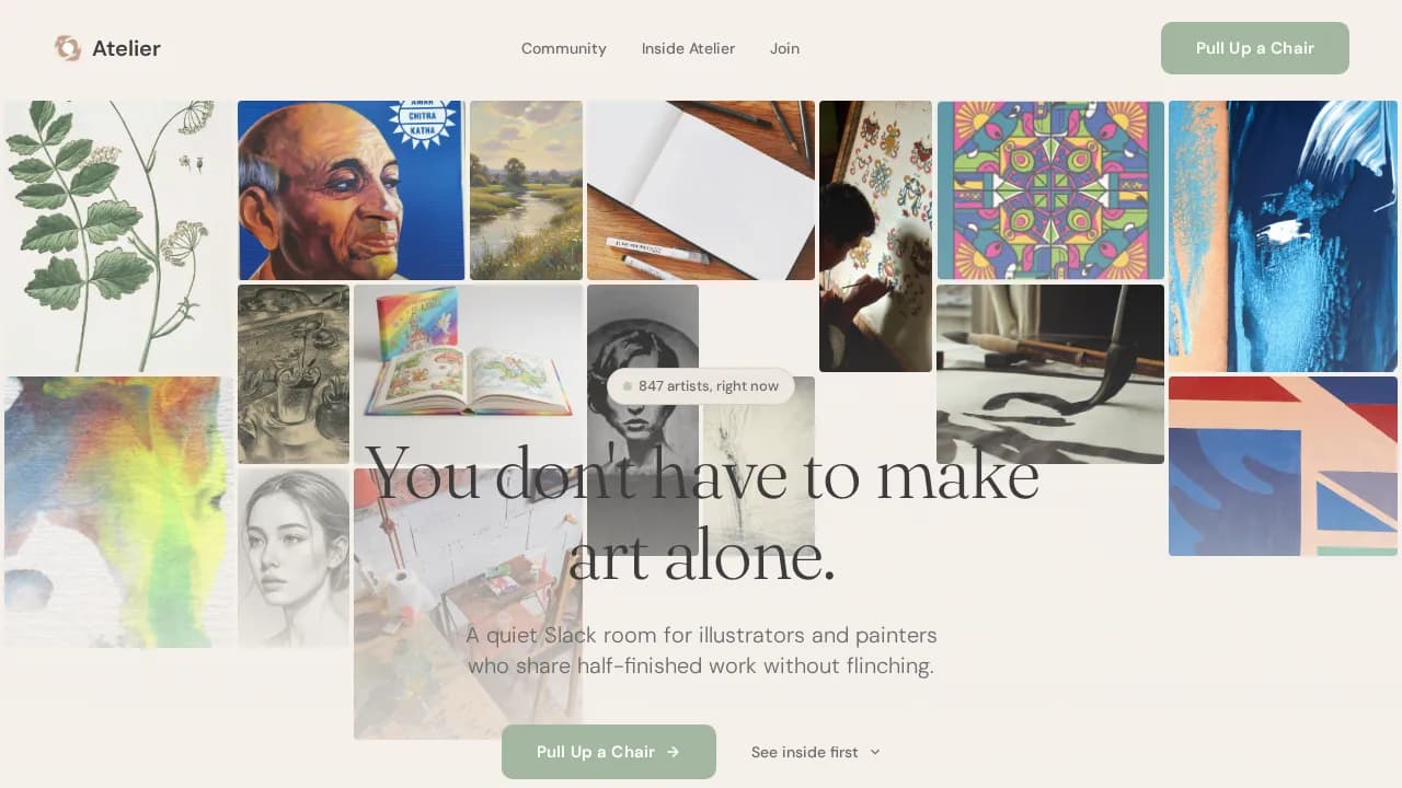 Atelier — Healing Artist Collective Landing Page Template
