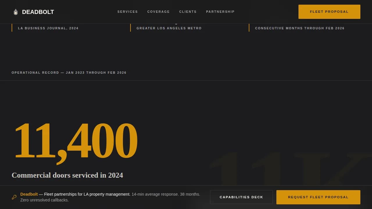 Deadbolt — Editorial Locksmith Partnership Landing Page Template