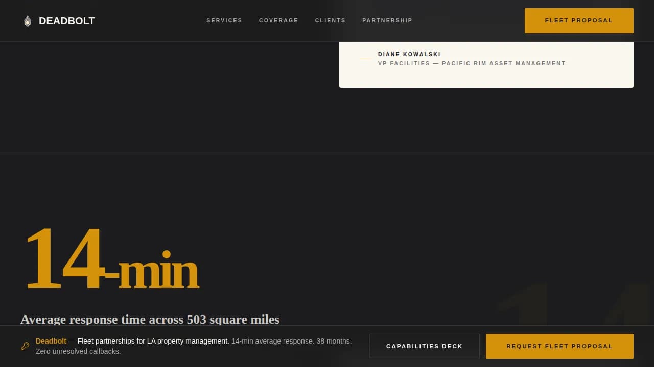 Deadbolt — Editorial Locksmith Partnership Landing Page Template