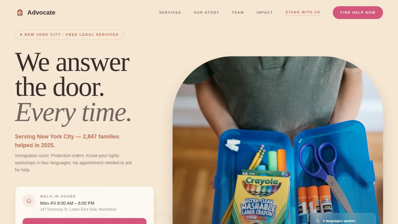 Advocate — Community Human Rights Landing Page Template