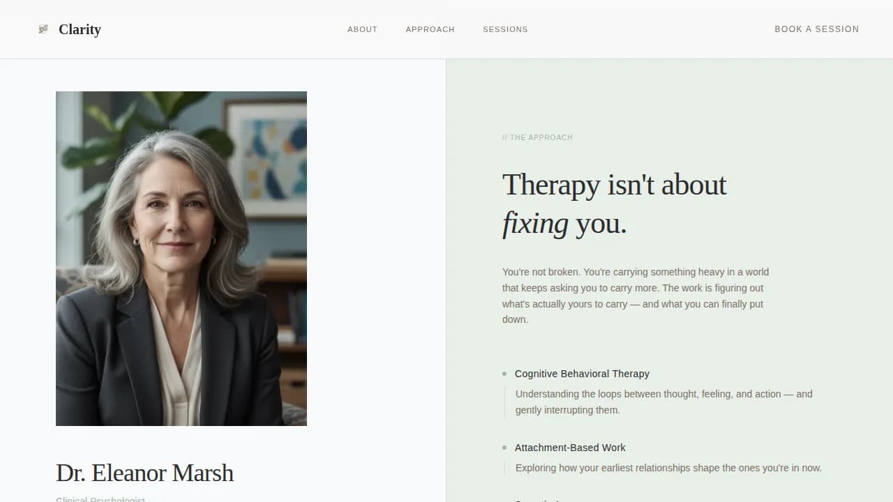 Serenity — Quiet Psychologist Booking Landing Page Template