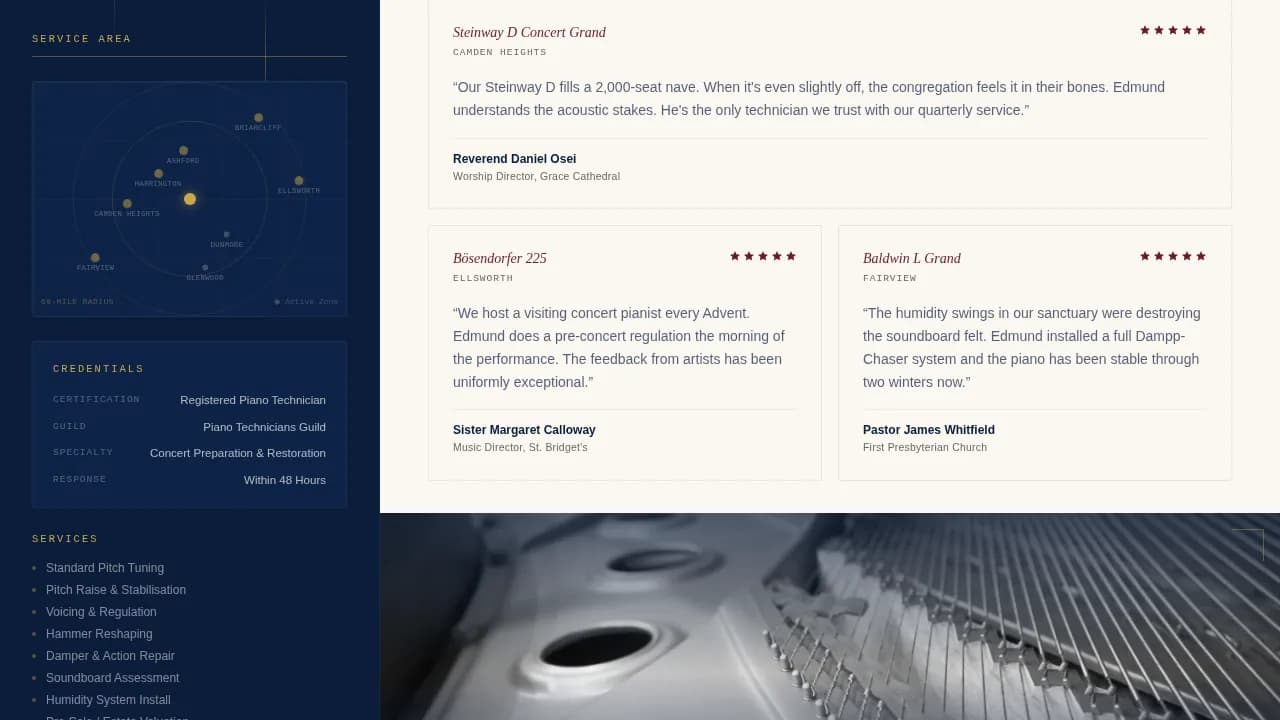 Harmony — Master Piano Technician Landing Page Template
