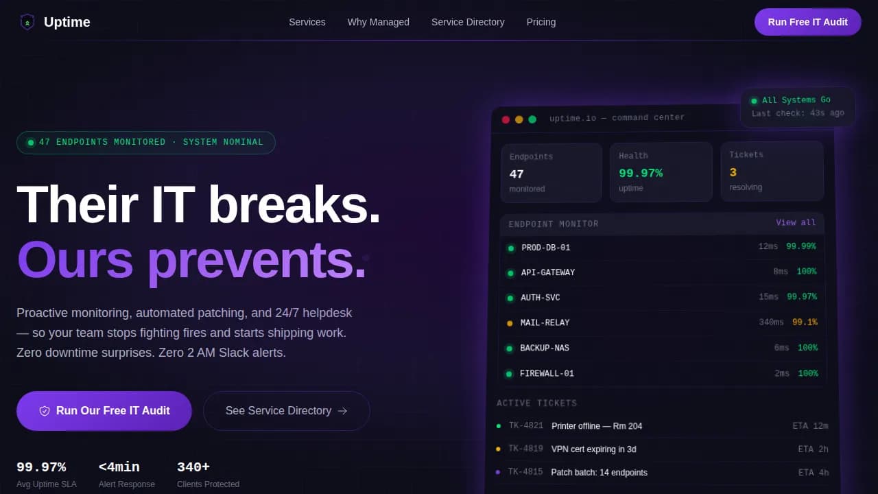 Uptime - Proactive Managed IT Maintenance Landing Page Template