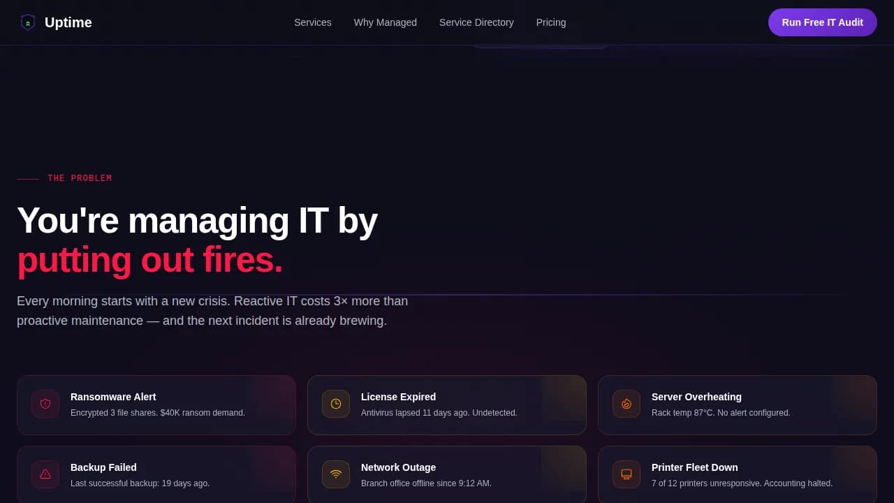 Uptime - Proactive Managed IT Maintenance Landing Page Template