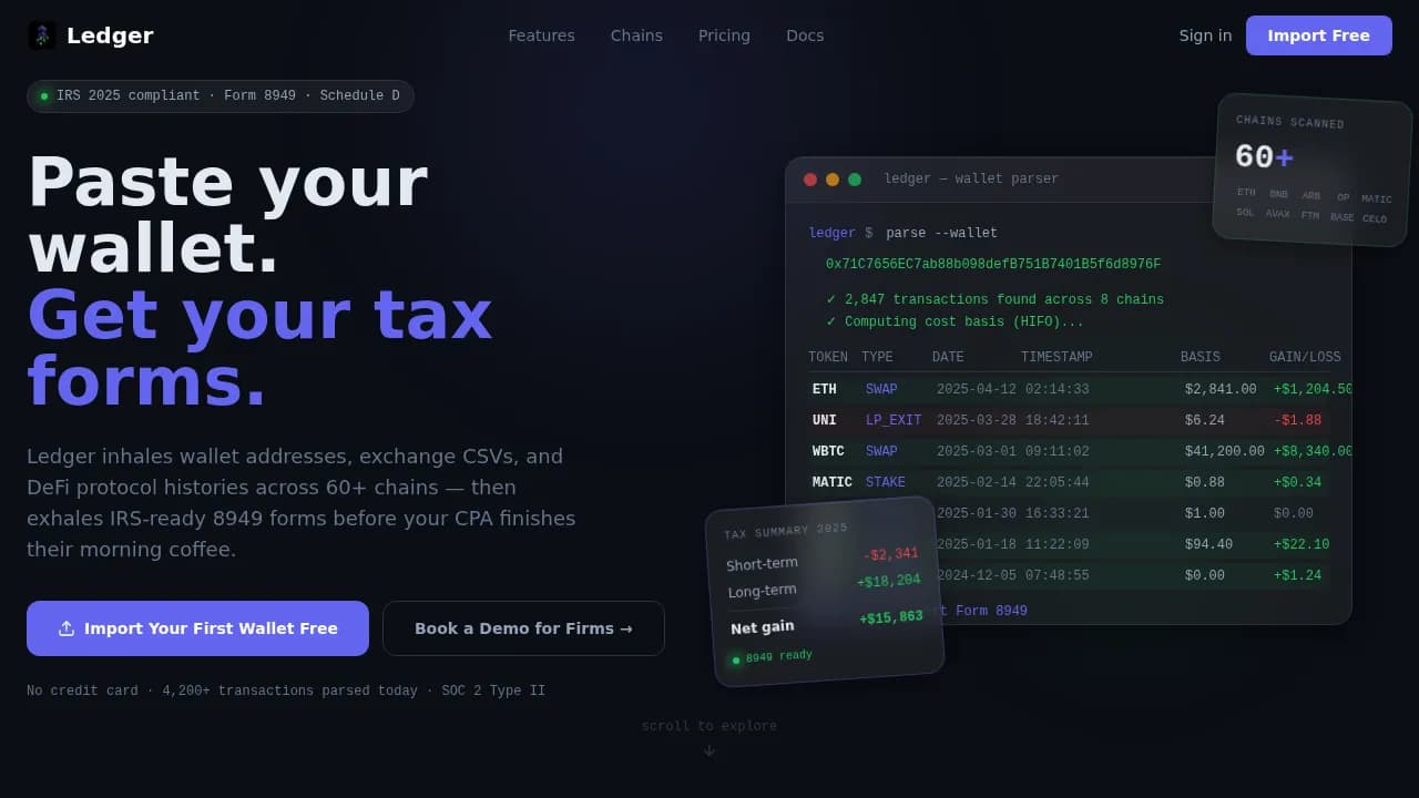 Ledger - IRS-Ready Crypto Tax Software Landing Page Template