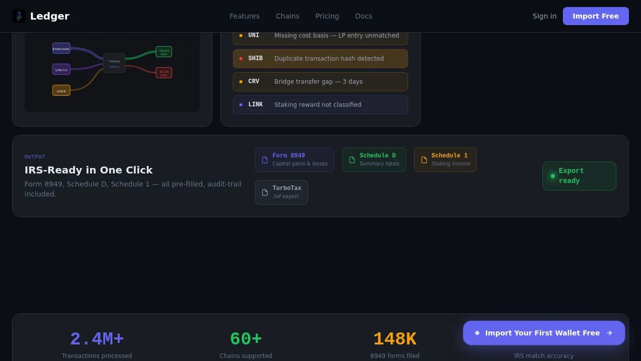 Ledger - IRS-Ready Crypto Tax Software Landing Page Template