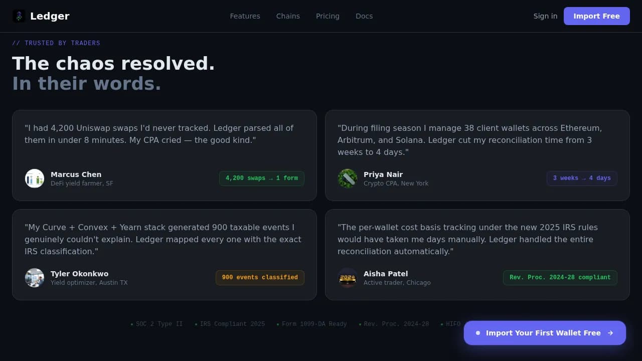 Ledger - IRS-Ready Crypto Tax Software Landing Page Template