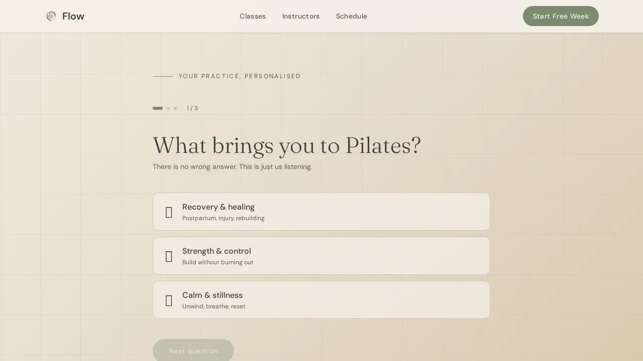 Flow - Personalized Pilates Community Landing Page Template