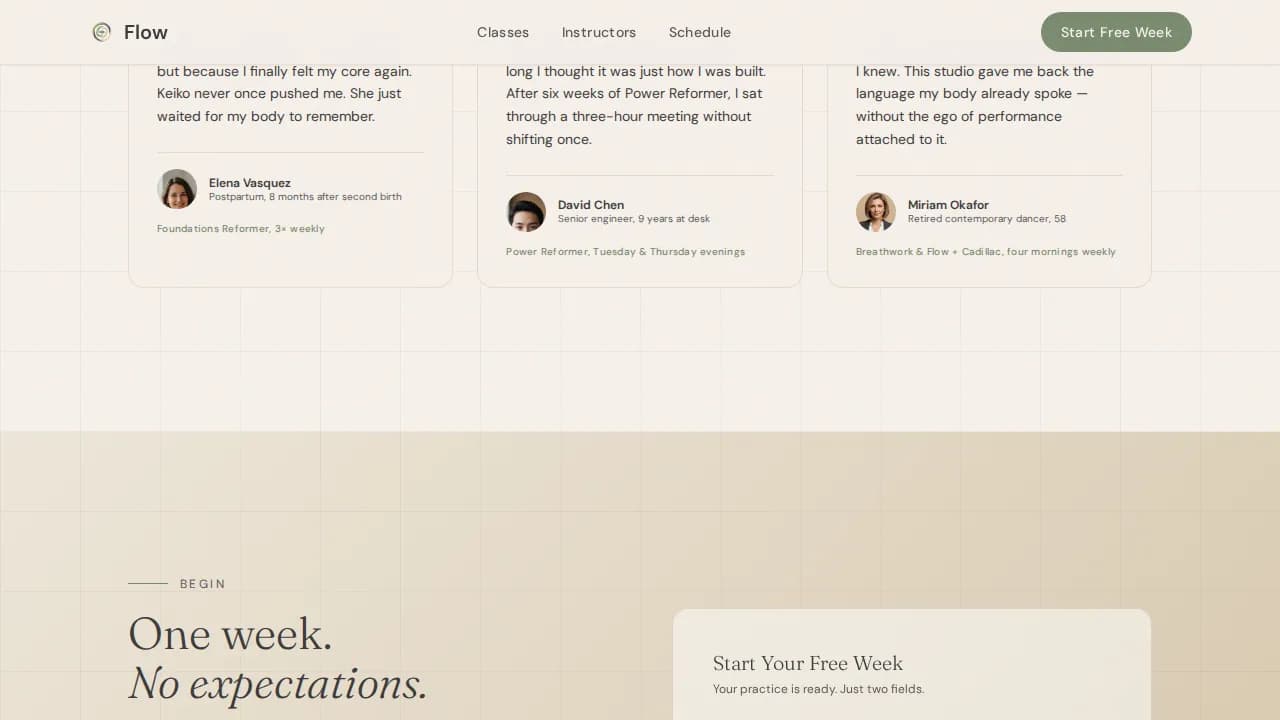 Flow - Personalized Pilates Community Landing Page Template