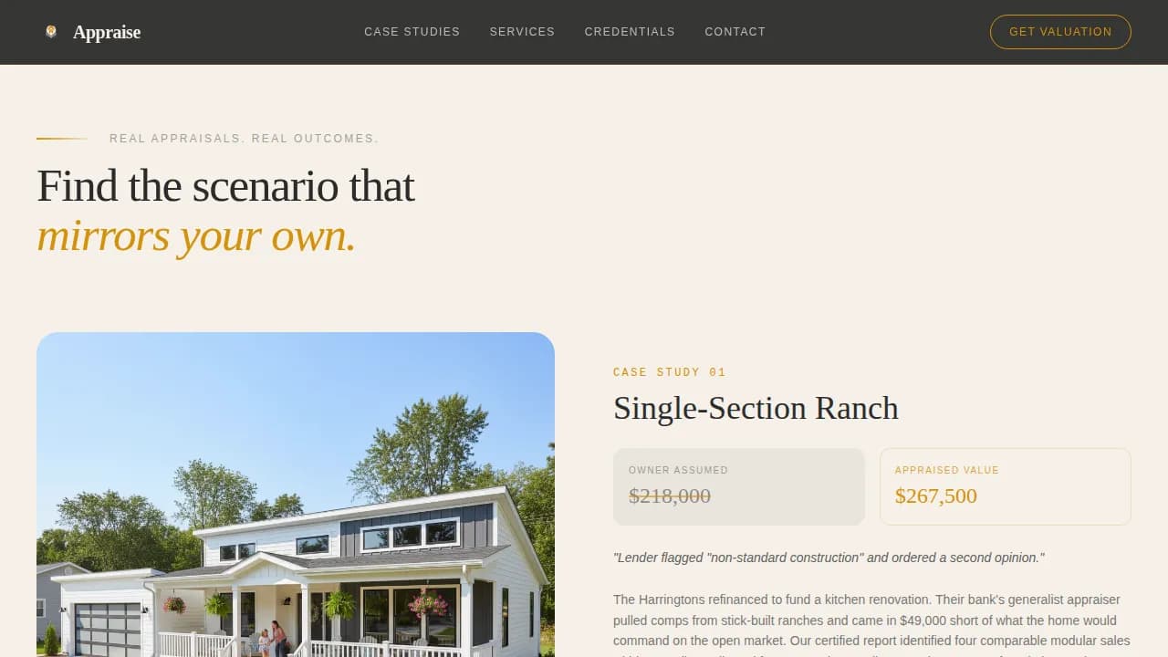Valuation — Luxury Modular Appraiser Landing Page Template