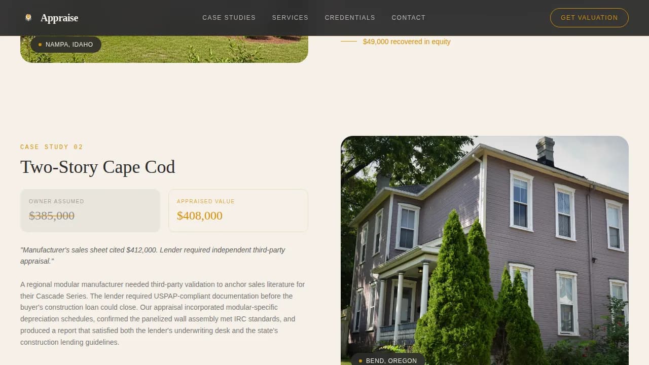 Valuation — Luxury Modular Appraiser Landing Page Template