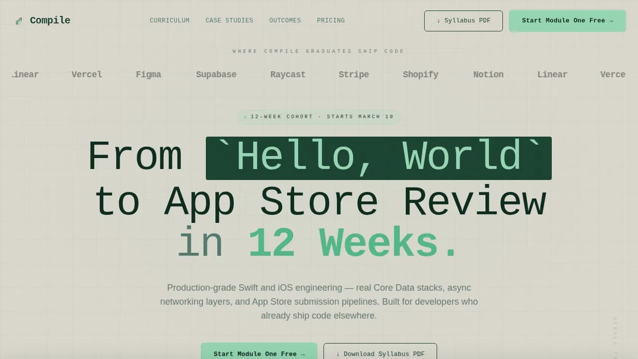 Compile - Production-Grade Swift iOS Development Landing Page Template