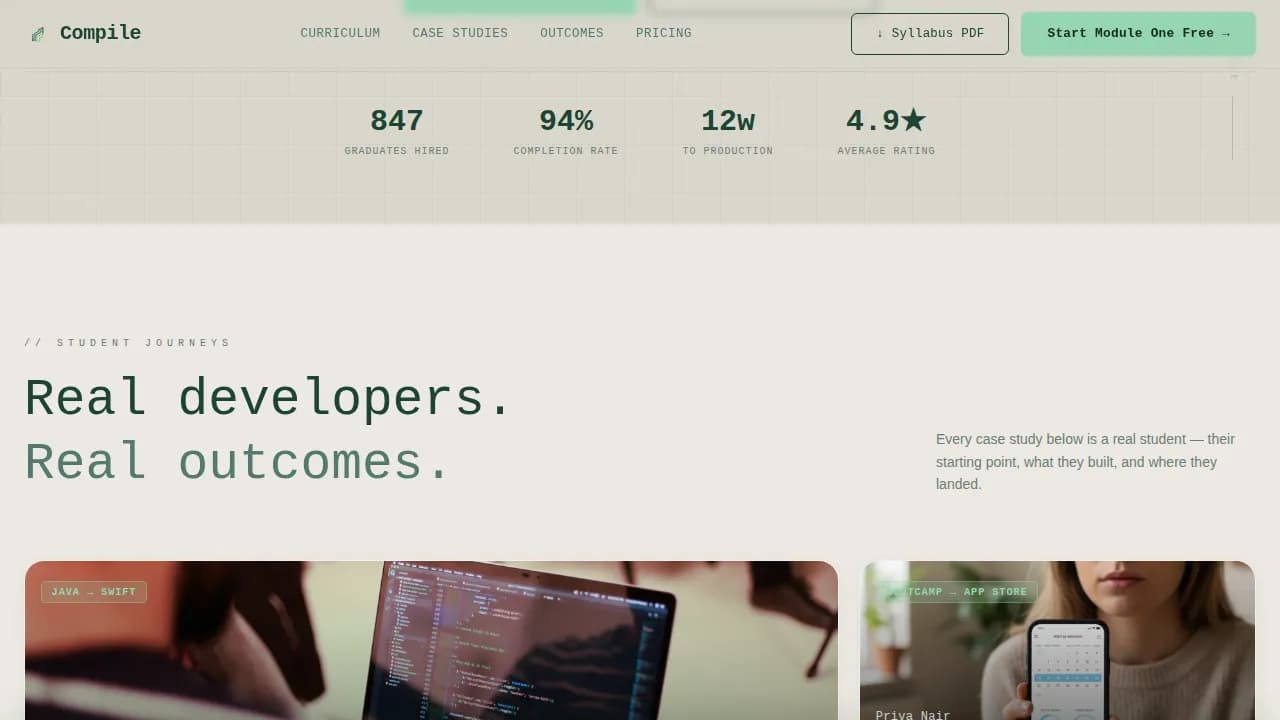Compile - Production-Grade Swift iOS Development Landing Page Template