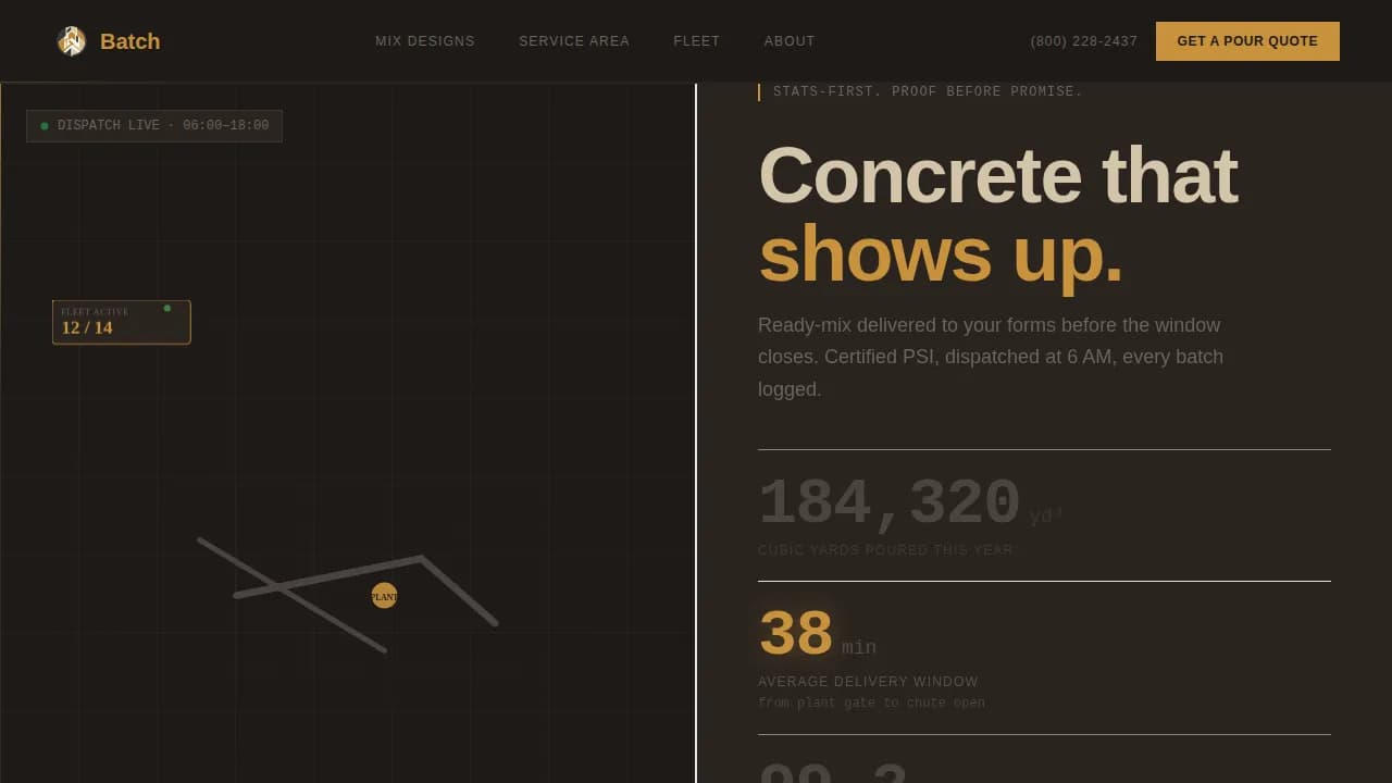 Concrete — Stats-First Supplier Landing Page Template