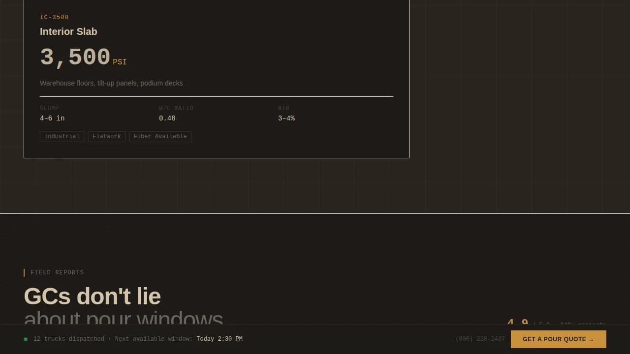 Concrete — Stats-First Supplier Landing Page Template