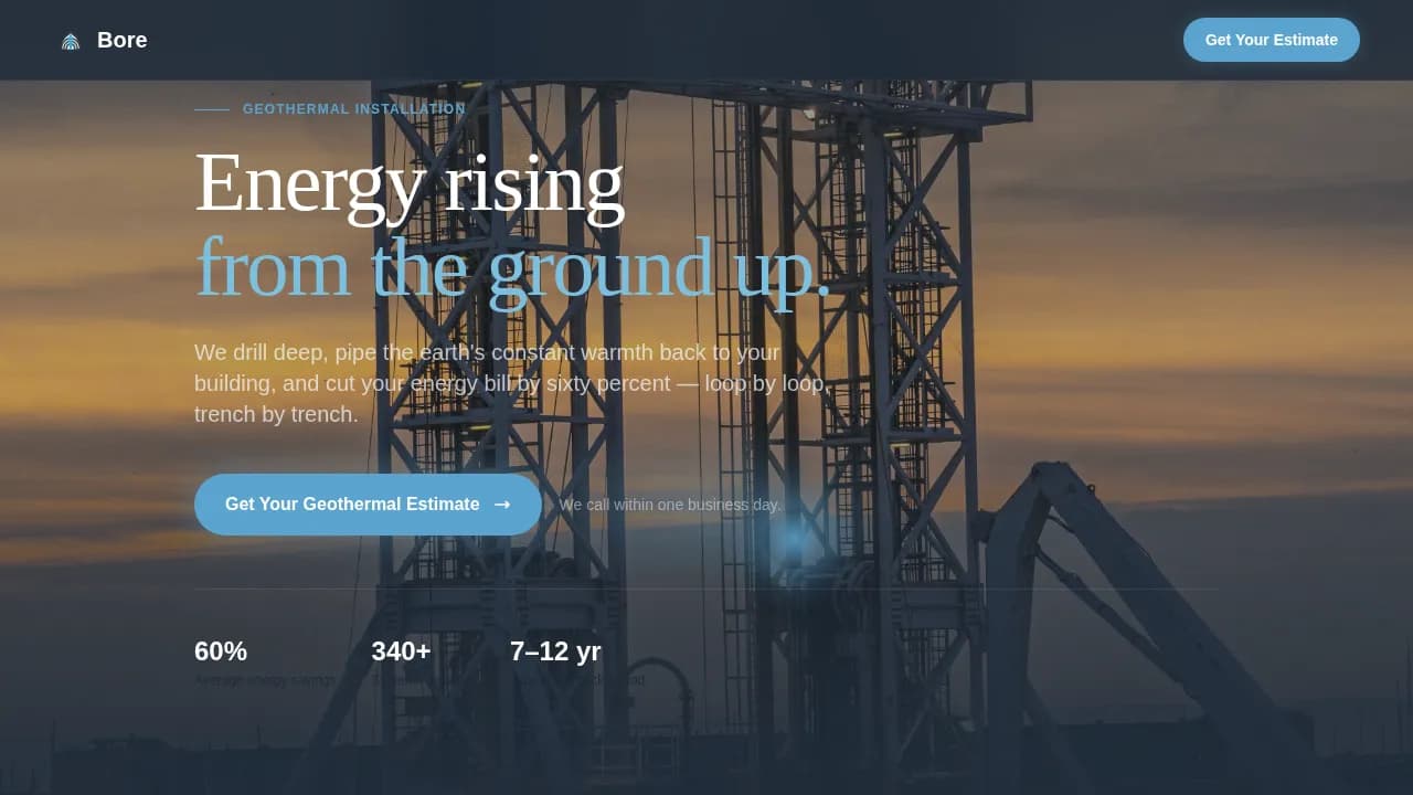 Bore — Geothermal Installer Landing Page Template