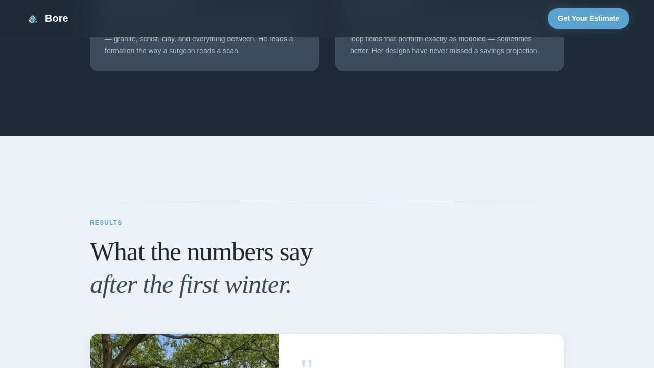 Bore — Geothermal Installer Landing Page Template
