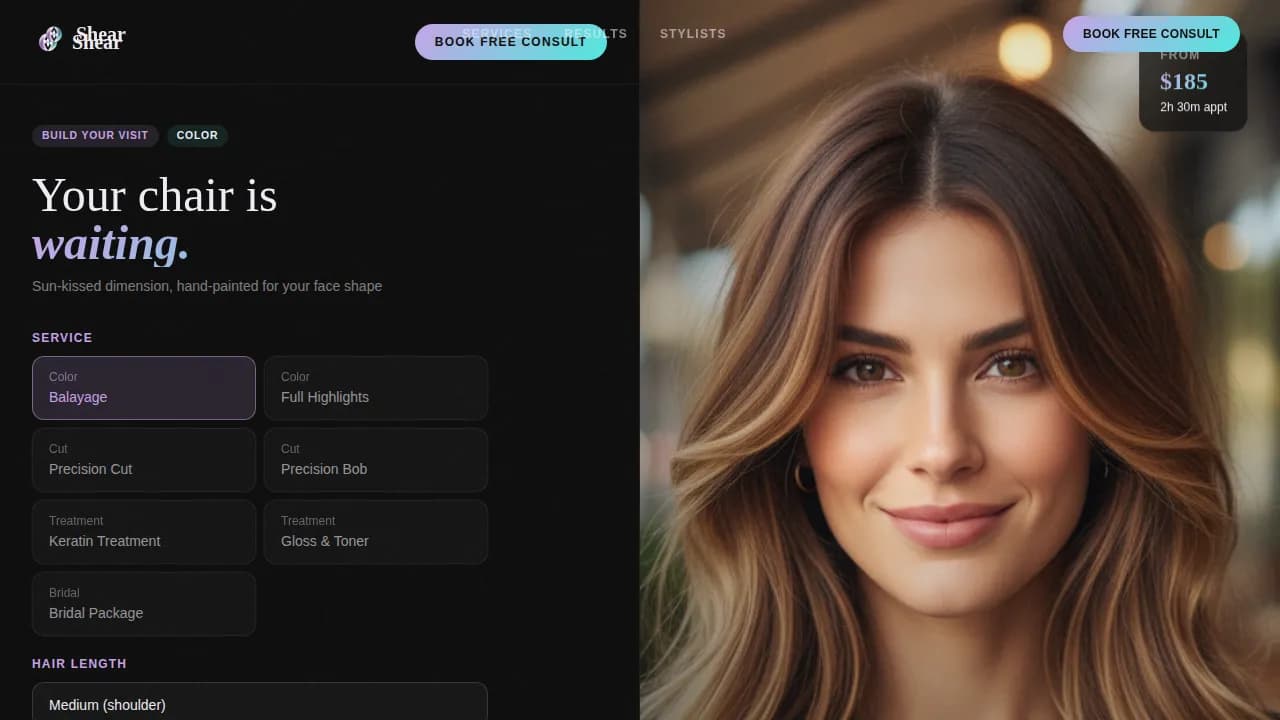 Hair Salon Build-Your-Visit Price Estimator Website Template