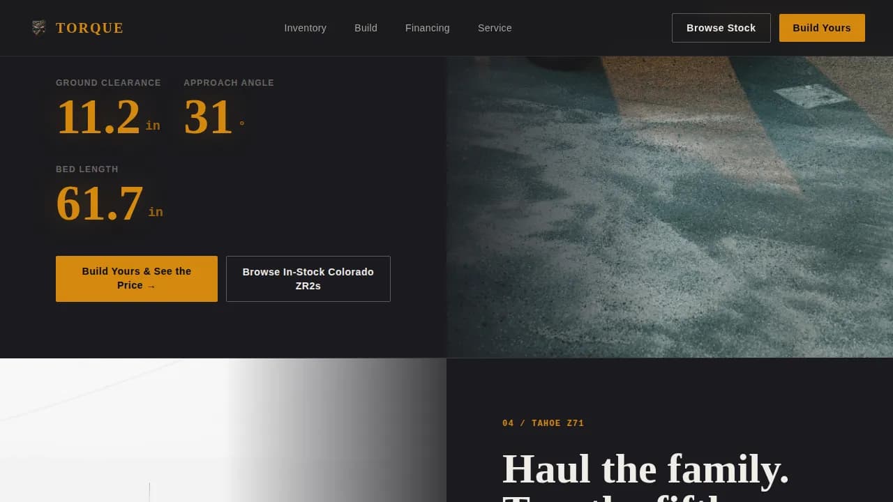 Torque - Immersive Truck Dealership Landing Page Template