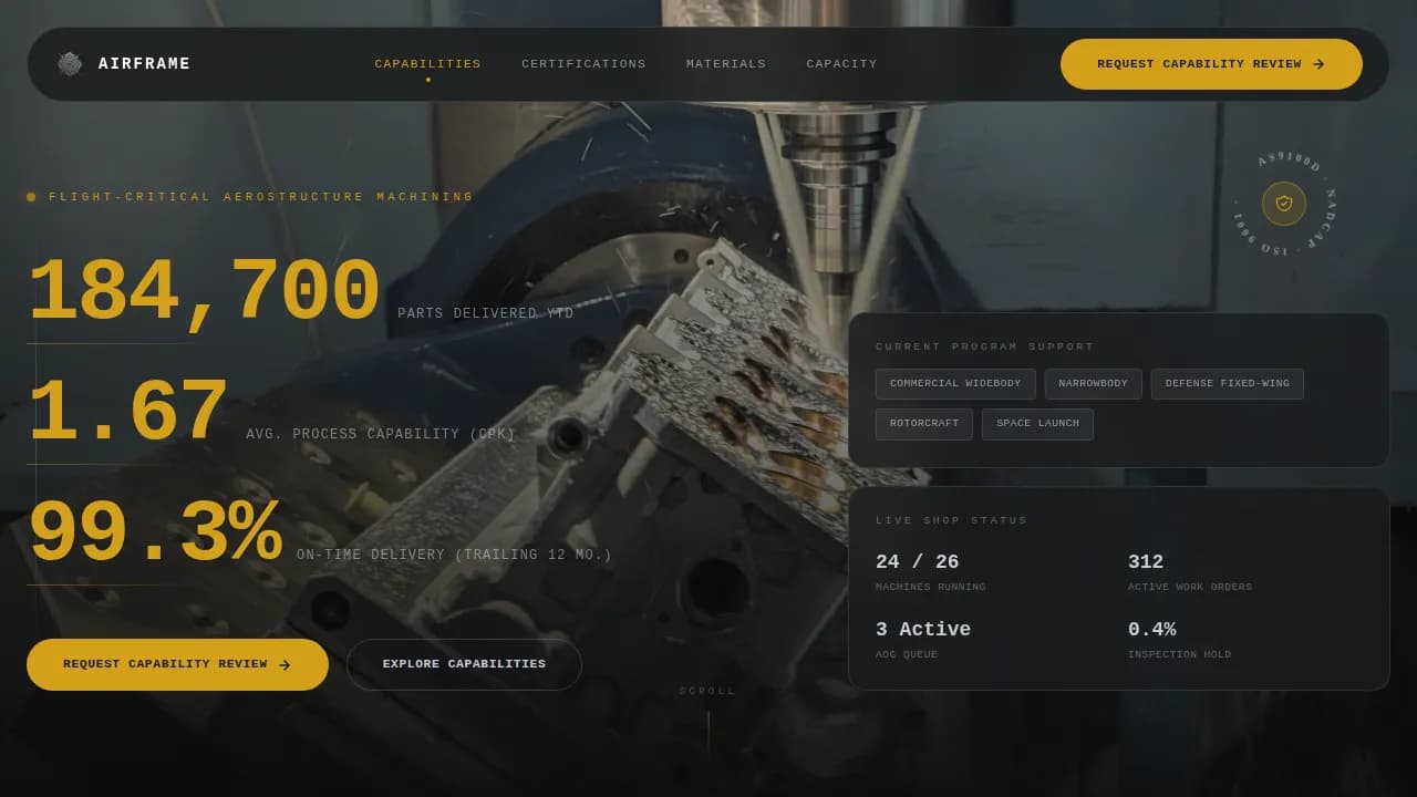 Construct — Expert Aerospace Fabrication Landing Page Template