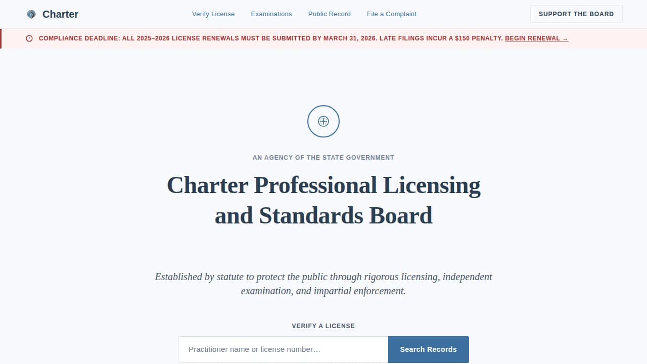Credential — Authority Licensing Board Landing Page Template