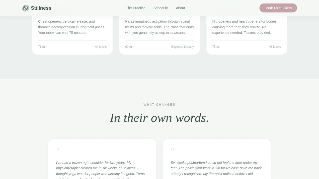 Tranquil — Restorative Yin Yoga Landing Page Template