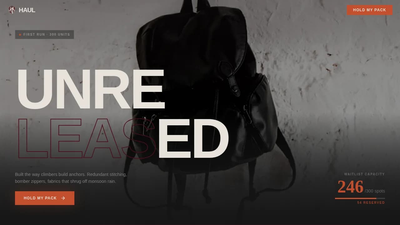 Trek — Rugged Minimalist Backpack Landing Page Template