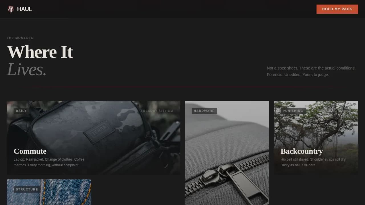 Trek — Rugged Minimalist Backpack Landing Page Template
