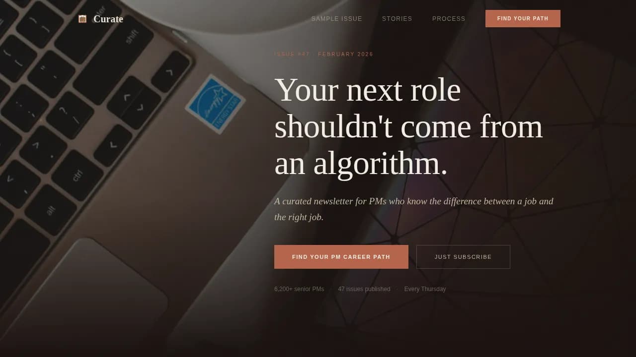 Curate - Editorial PM Career Opportunities Landing Page Template