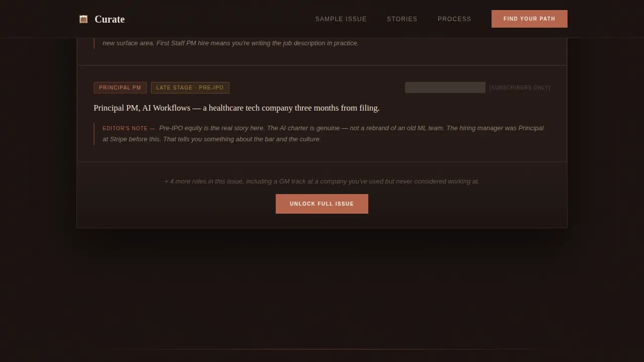 Curate - Editorial PM Career Opportunities Landing Page Template