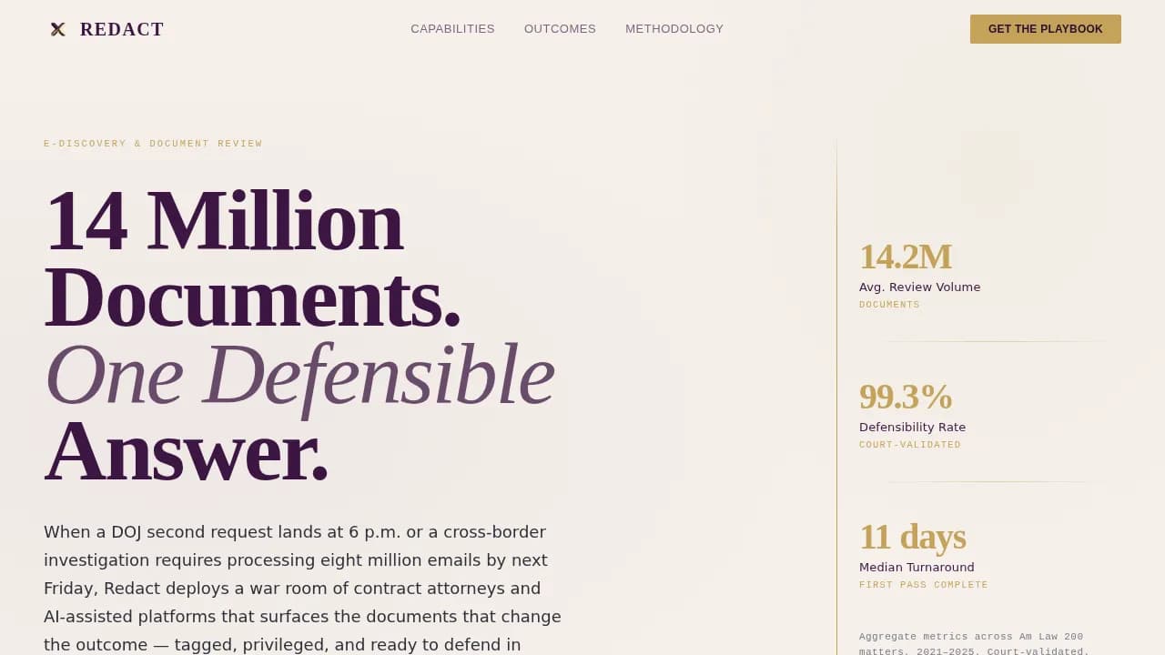 Redact - Defensible Discovery Excellence Landing Page Template